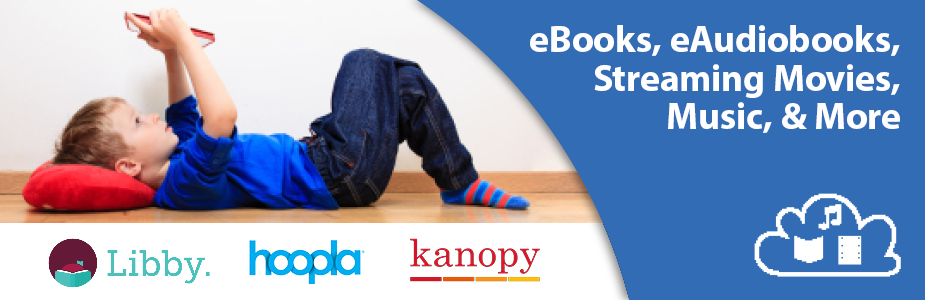 eBooks, eAudiobooks, Streaming movies, music, and more. Libby, hoopla, and kanopy